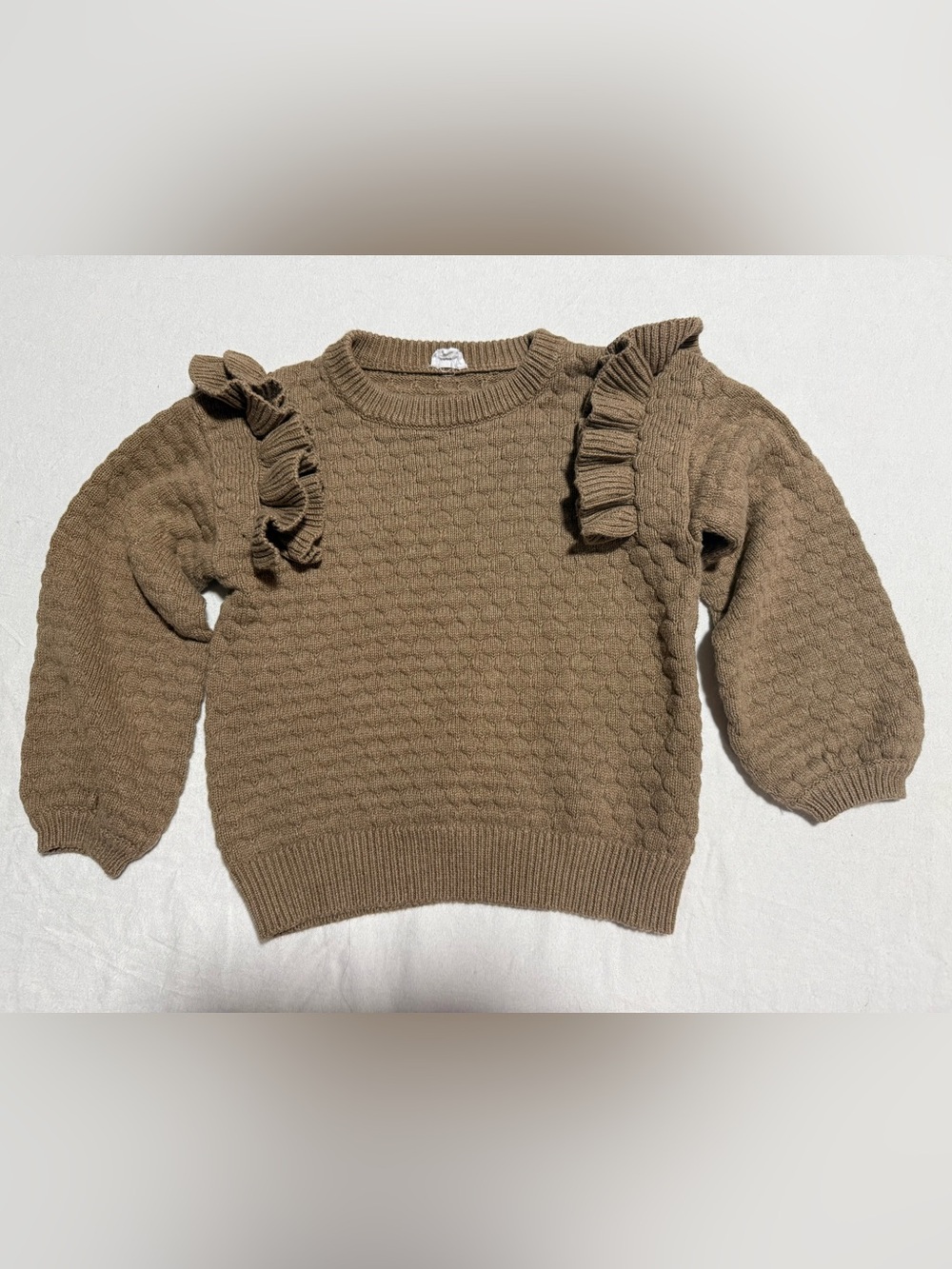 Jamie Kay Taupe Ruffle Cable Knit Sweater
